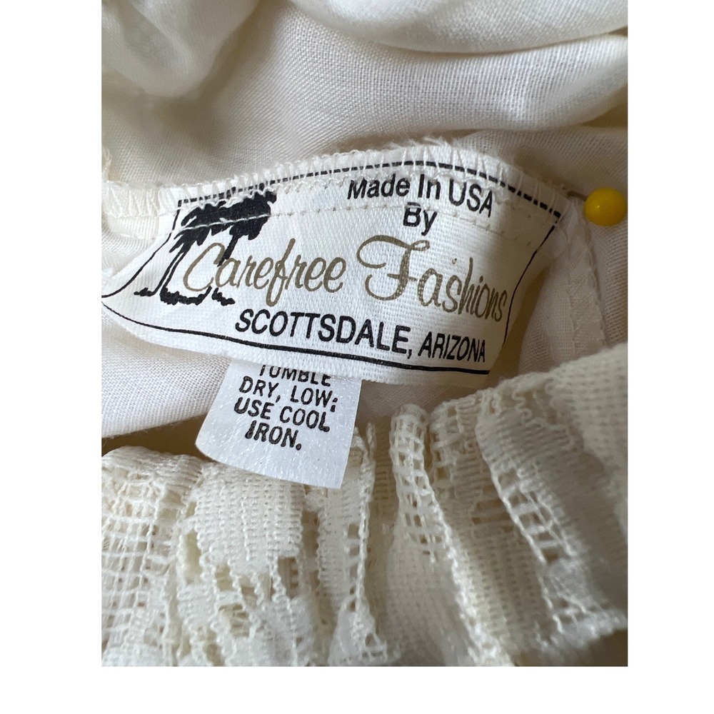 Vtg Carefree Fashions Skirt Top Set Women M Cream Lace Puff Sleeve Arizona USA - Picture 12 of 16